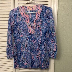 Lilly Pulitzer Blue and Pink 3/4 Sleeve Tunic